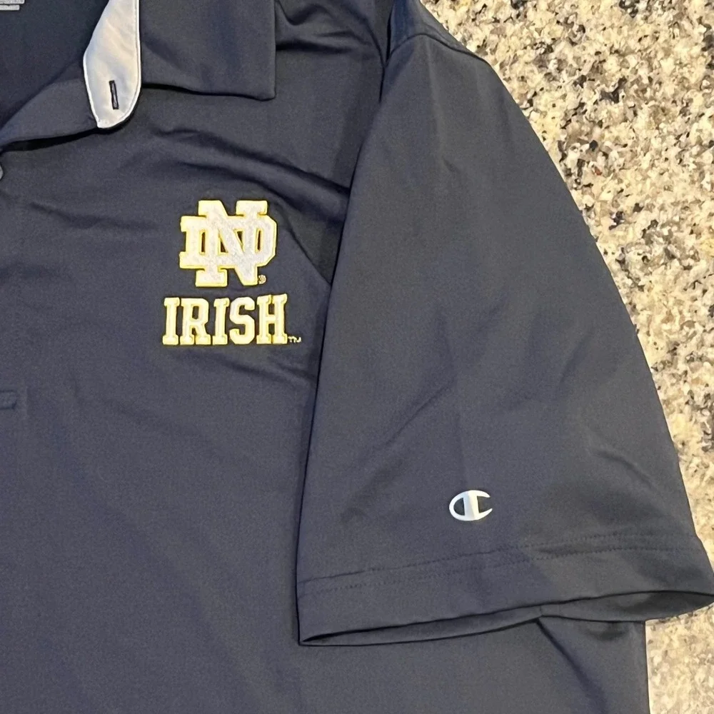 Notre Dame Fighting Irish Champion‎ Polo Shirt Mens L Navy Performance Stretch